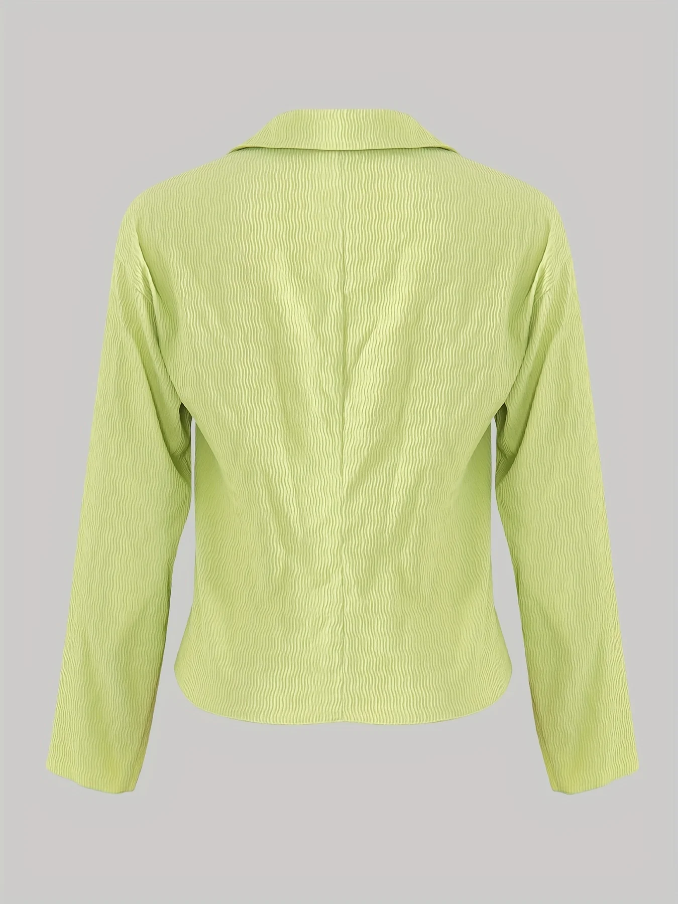 Textured Polo Collar Button Blouse, Casual Long Sleeve Blouse For Spring & Fall, Women's Clothing - Deanwangkt