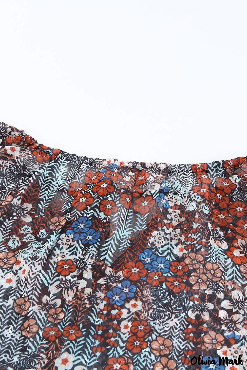 Deanwangkt - Multicolor Floral Print Drawstring Long Sleeve Blouse - Deanwangkt