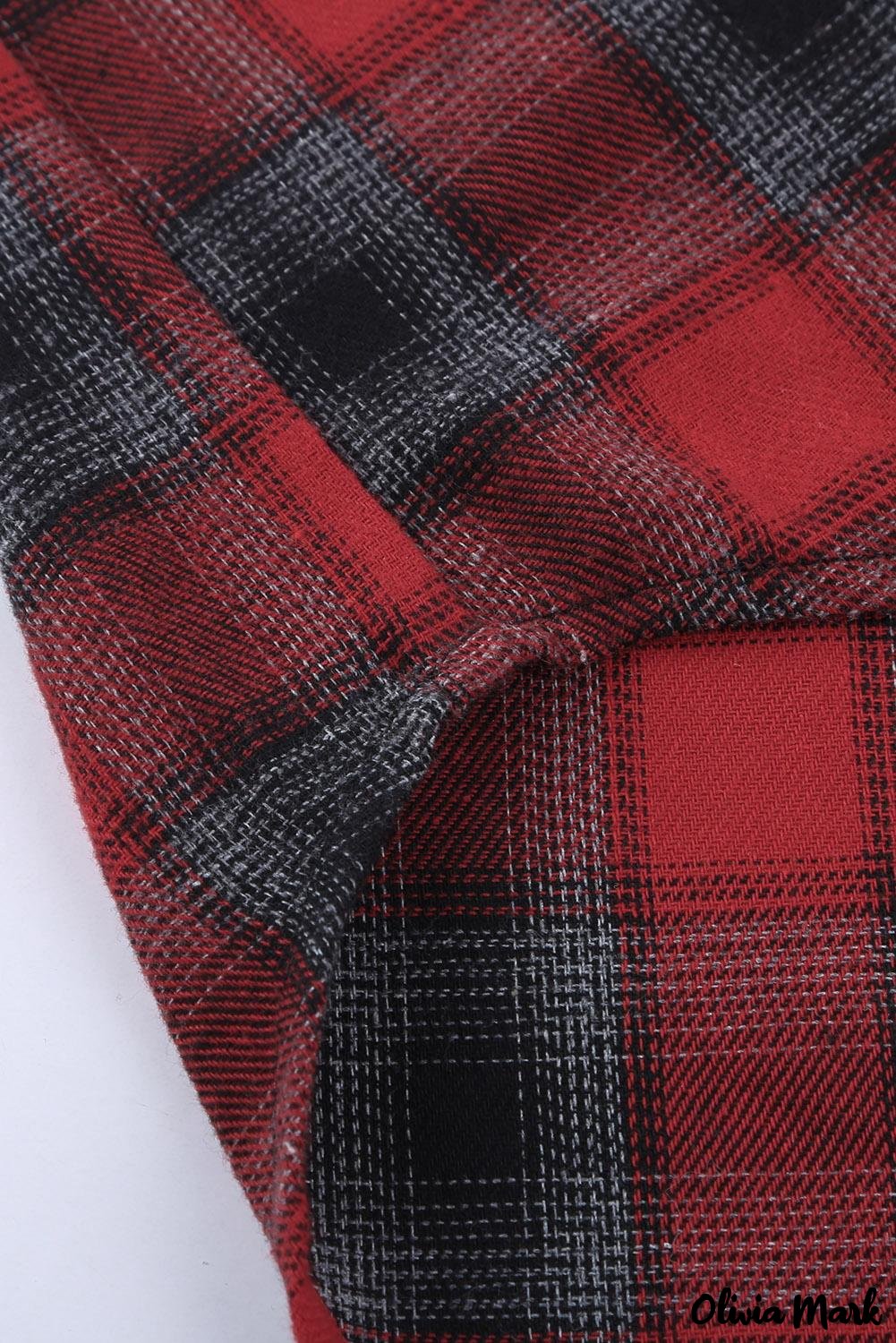 Deanwangkt - Red cotton blend plaid button-up shirt with chest pockets - Deanwangkt