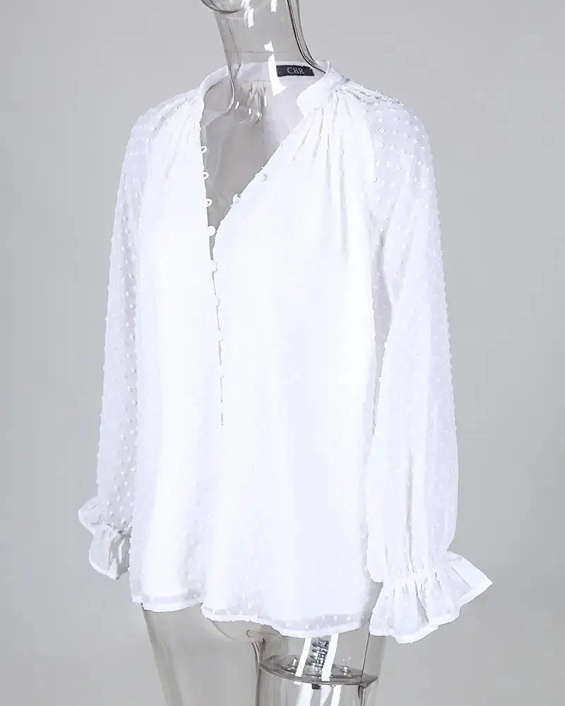 Deanwangkt - Polka Dot Button Long Sleeve Blouse - Deanwangkt