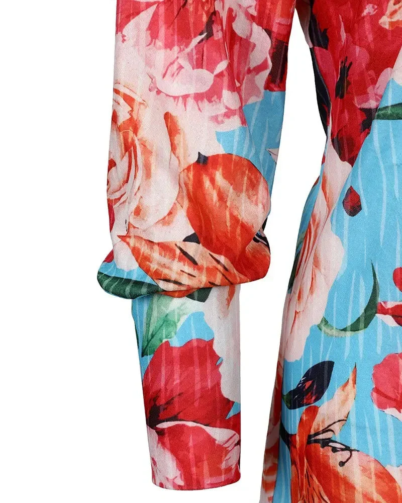 Deanwangkt - Floral Print Lantern Sleeve Button Down Shirt - Deanwangkt