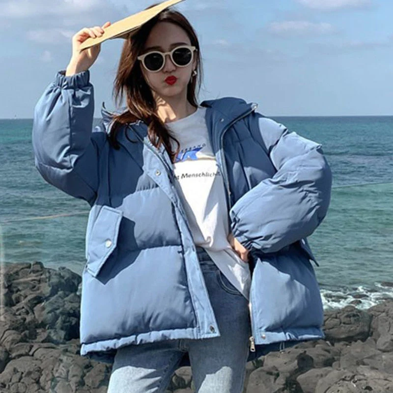 Christmas Gift Autumn Winter Deanwangkt New Womens Coats Blue Jackets Hooded Coat Thick Cotton Parkas Oversized Jacket Female - Deanwangkt