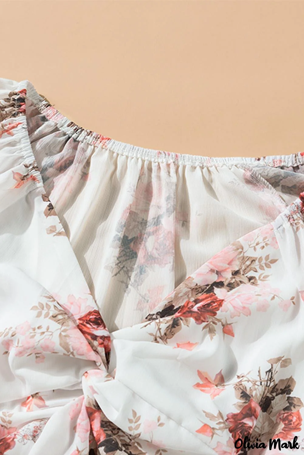 Deanwangkt - Beige Floral V-Neck Balloon Sleeve Twist Front Blouse - Deanwangkt