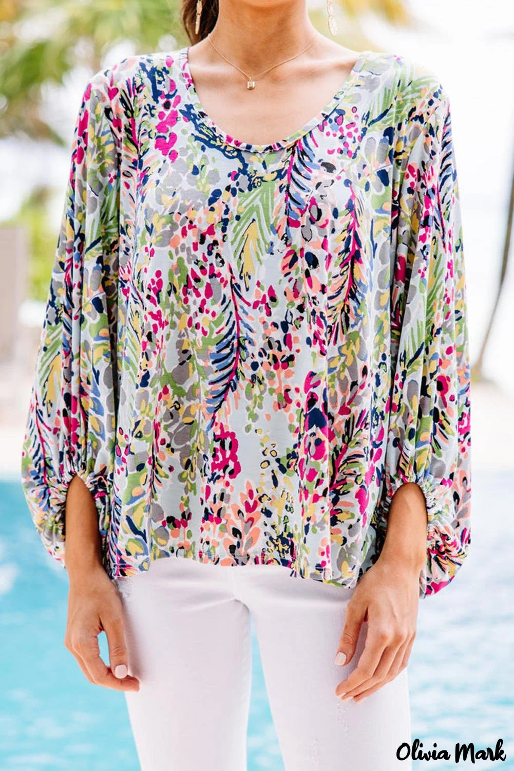 Deanwangkt - Green Floral Print Puff Sleeve Loose Blouse - Deanwangkt