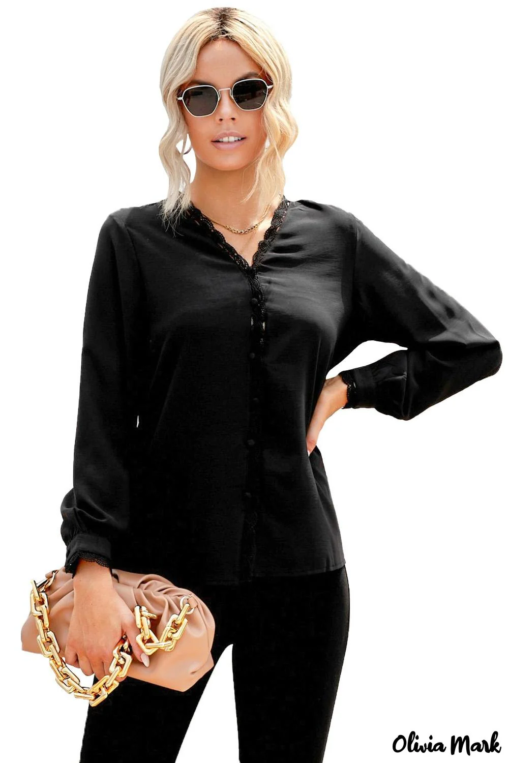 Deanwangkt - Black Crochet Lace Button Down Long Sleeve Shirt - Deanwangkt