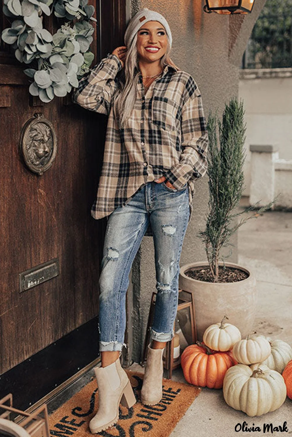Deanwangkt - Khaki Check Button Long Sleeve Shirt - Deanwangkt