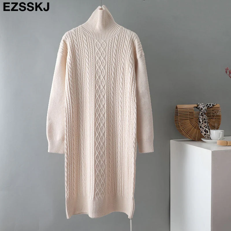Christmas Gift Deanwangkt autumn winter thick straight maxi sweater dress women high neck long sweater dress elegant female loose Warm maix  dress - Deanwangkt
