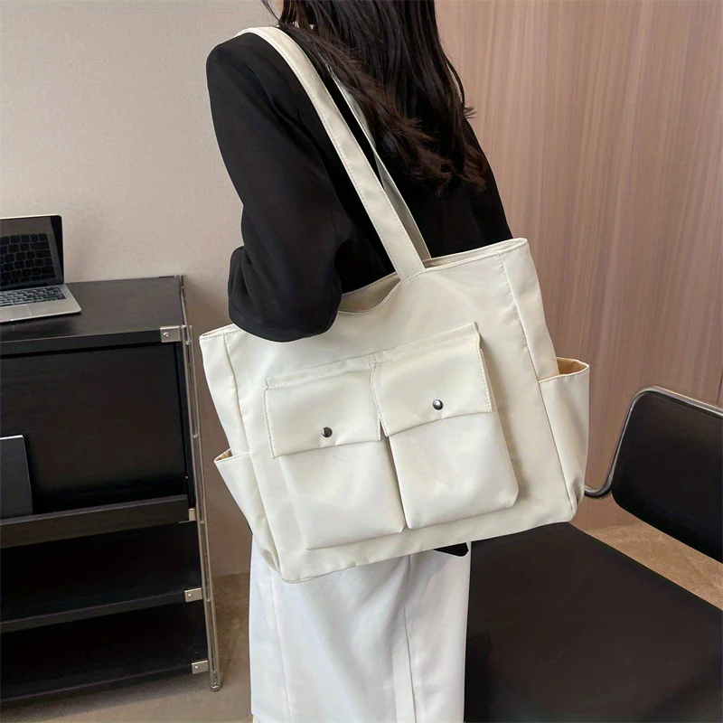 deanwangkt  Minimalist Solid Color Tote Bag, All-Match Storage Bag For Work, Women's Shoulder Bag With Multi Pockets - Deanwangkt