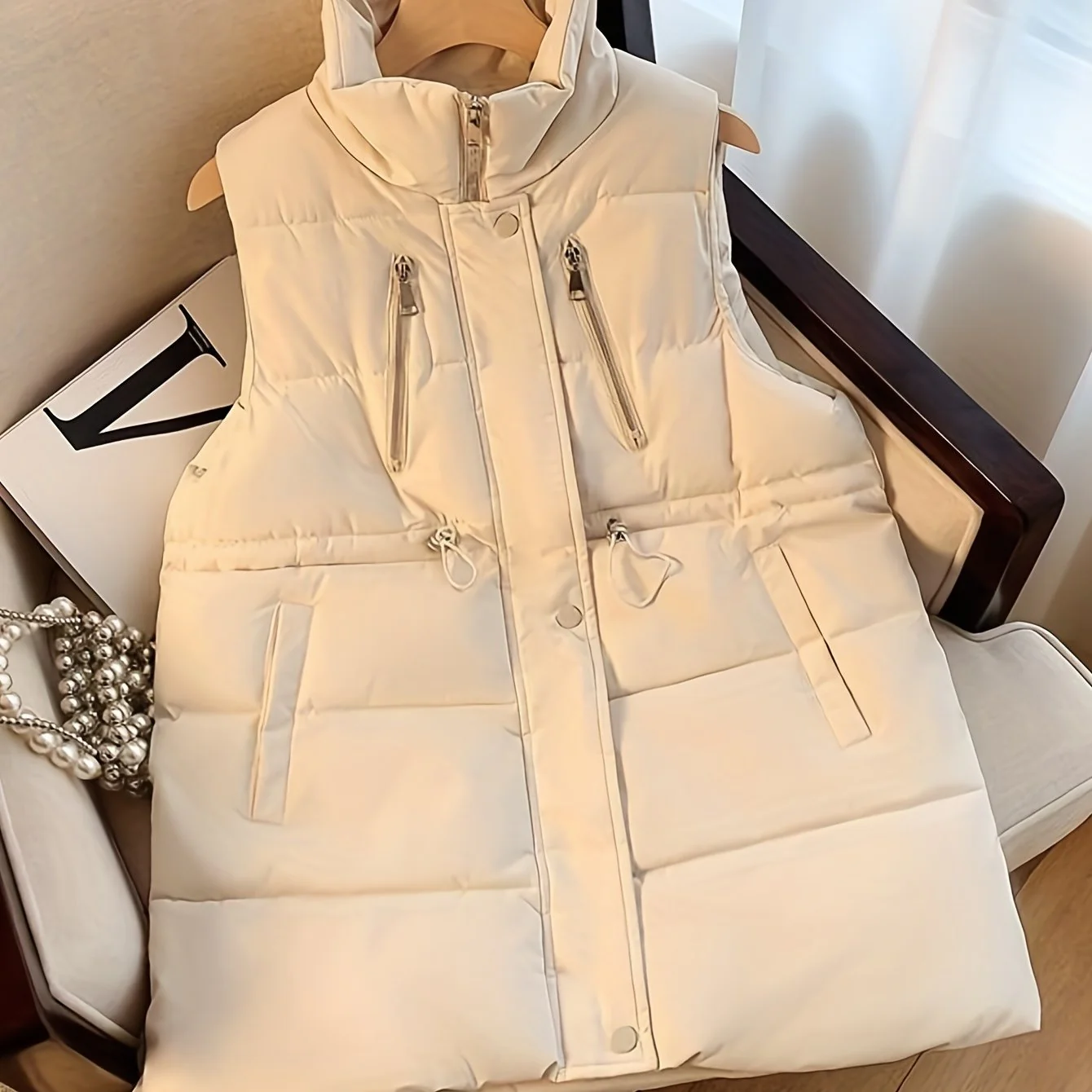 deanwangkt-1  Zip Up Sleeveless Vest, Casual Solid Versatile Warm Vest, Women's Clothing - Deanwangkt