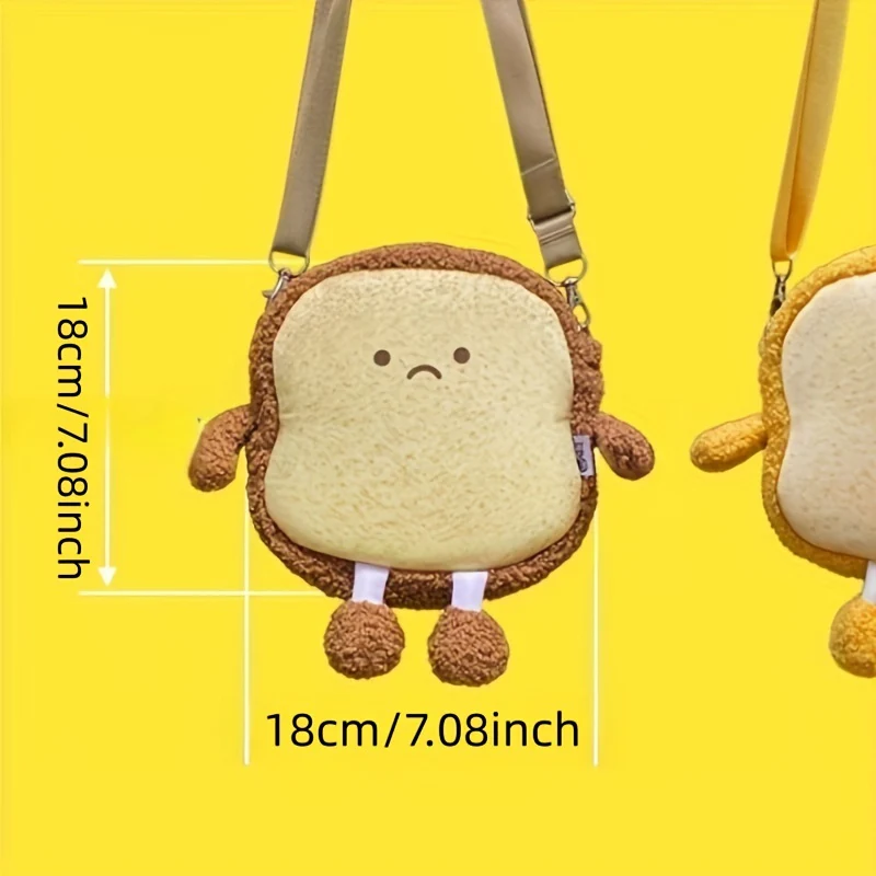 Cute Toast Bread Crossbody Bag, Plush Shoulder Bag With An Expression, Perfect Sling Bag For Daily Use - Deanwangkt