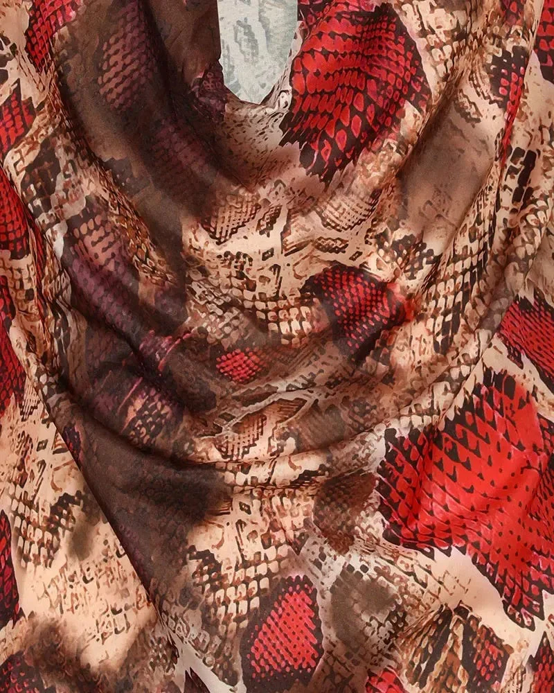 Deanwangkt - Snakeskin Print Cowl Neck Long Sleeve Top - Deanwangkt