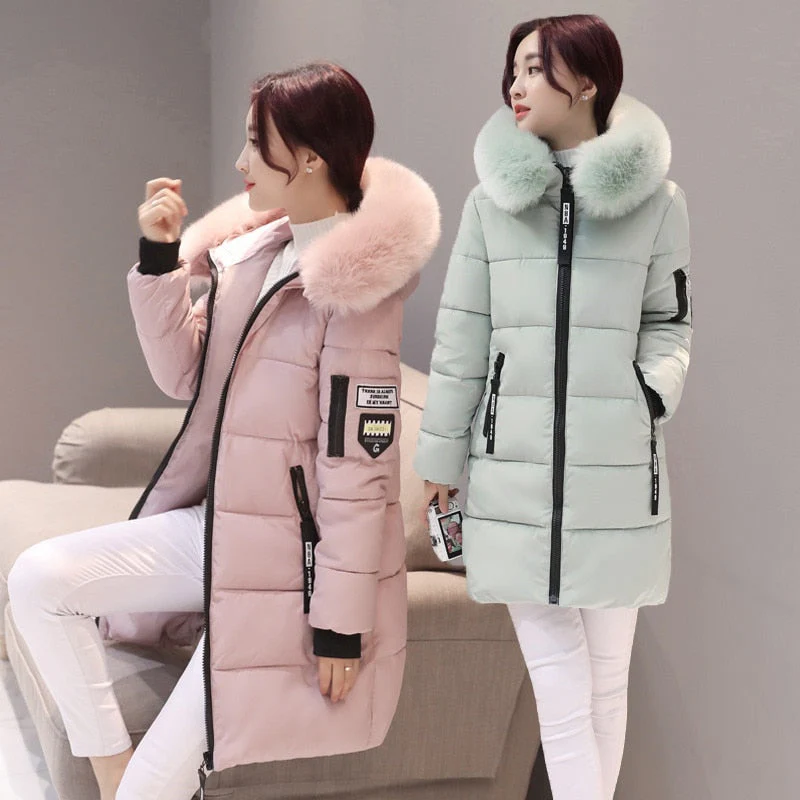 Christmas Gift Deanwangkt Women Parkas Winter Ladies Casual Long Coats Woman Jackets Winter Women Hooded Fur Collar Cotton Parkas Warm Coat Outwear - Deanwangkt