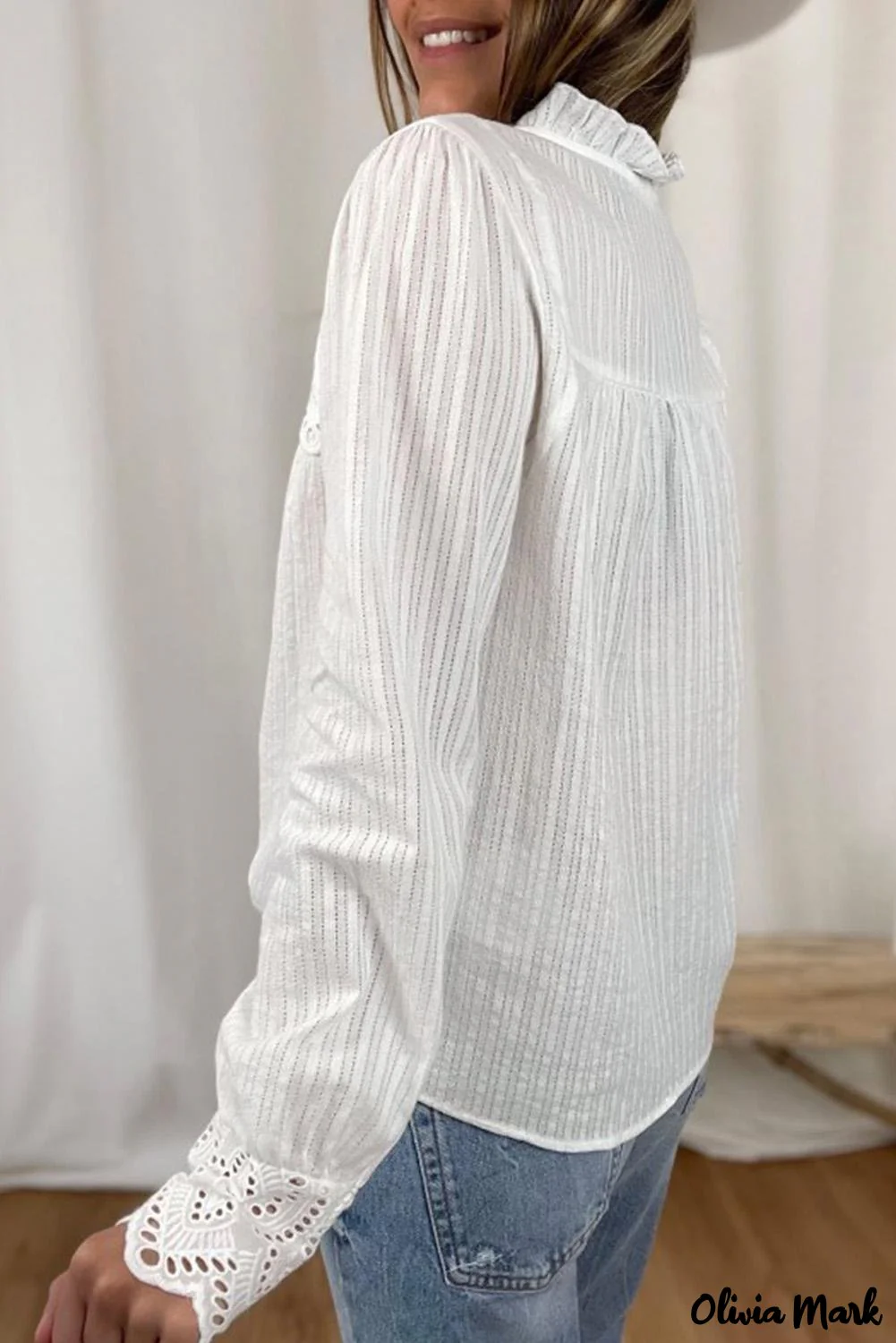 Deanwangkt - White Hollow Out Patch Button Down Long Sleeve Shirt - Deanwangkt