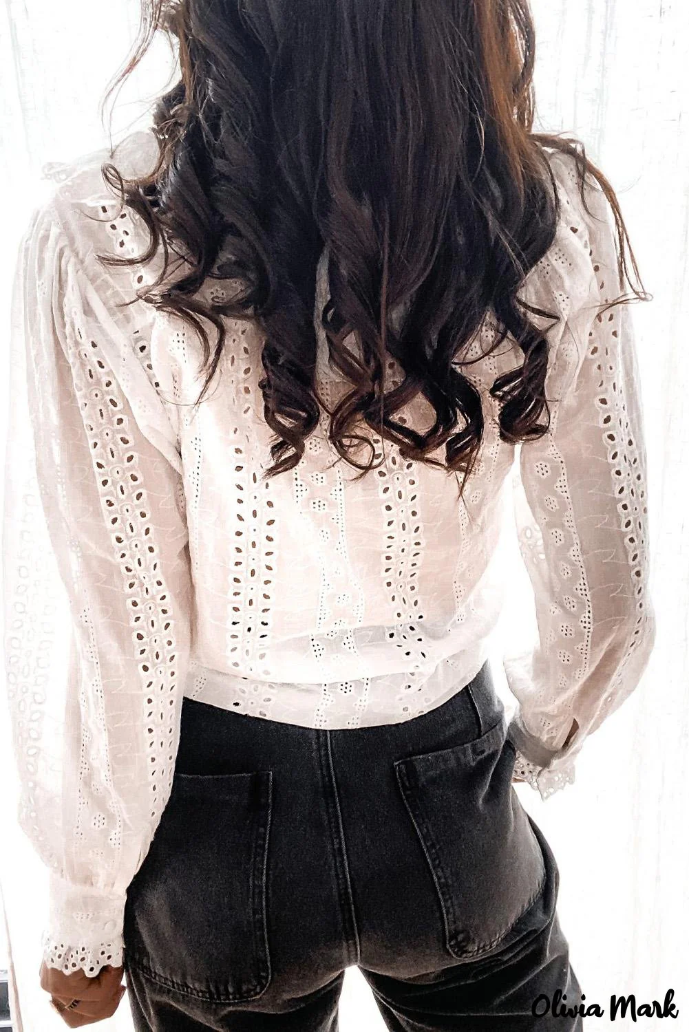 Deanwangkt - White Lace Trim Button Down Long Sleeve Shirt - Deanwangkt