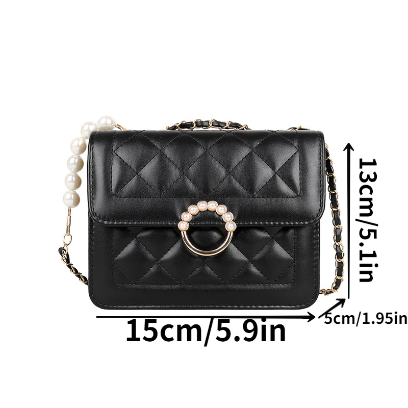 Mini Metal Chain Quilted Flap Crossbody Bag, PU Leather Classic Bag, Fashion Versatile Shoulder Bag - Deanwangkt