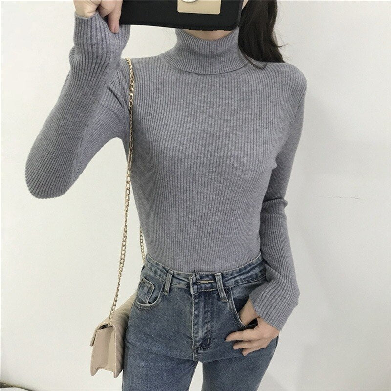 Christmas Gift Deanwangkt Autumn New Slim Long Sleeve Jumper Women Turtleneck Knitted Pullover Winter Sweater Women Soft Warm Sweater Pull Femme 6897 - Deanwangkt