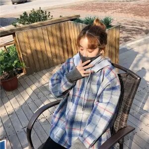 Christmas Gift Deanwangkt Autumn Winter Plaid Hoodies Turtleneck Women Deanwangkt Korean Fashion Casual Hooded Sweatshirt Schoon Student Clothes - Deanwangkt