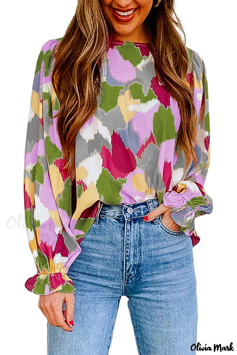 Deanwangkt - Multicolor Abstract Print Long Sleeve Blouse - Deanwangkt