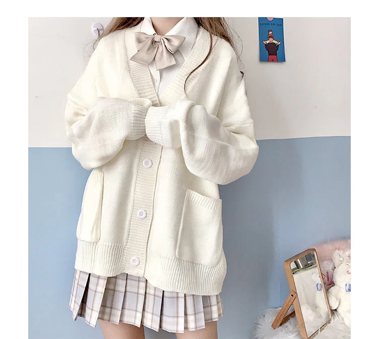 Christmas Gift Deanwangkt new sweet cute girl knitting sweater lazy college style loose sleeve Harajuku girl JK uniform sweater coat s ~ 2XL - Deanwangkt