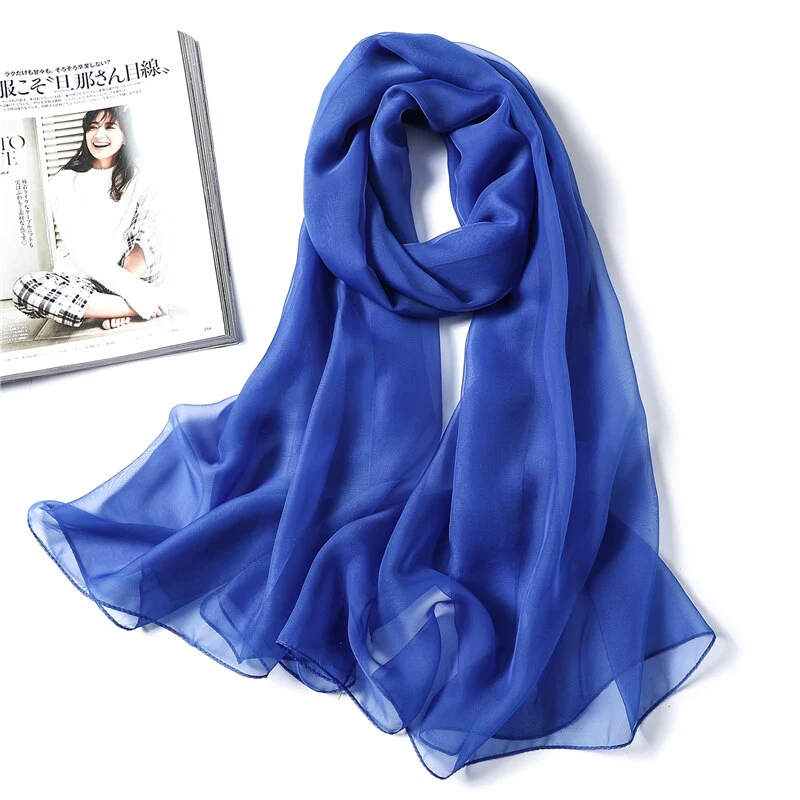 Christmas Gift Deanwangkt spring summer women silk scarf fashion solid long size beach stoles female foulard shawls neck wrap pure hijabs scarves - Deanwangkt