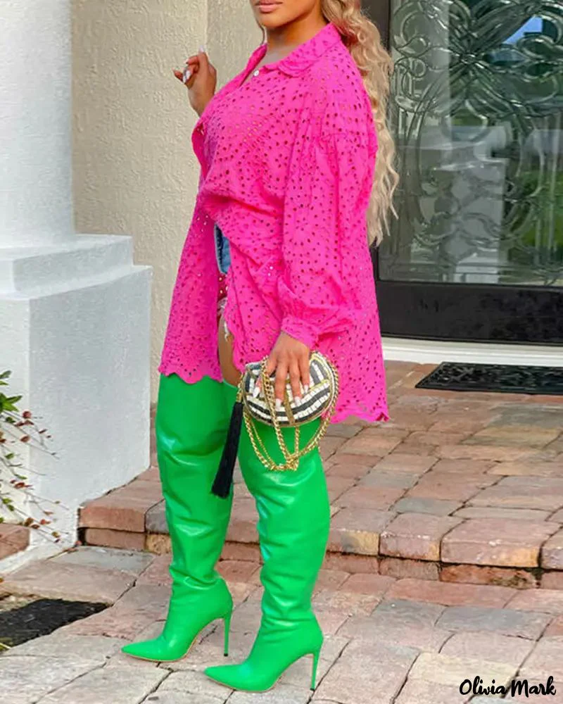 Deanwangkt - Eyelet Embroidered Long Sleeve Button Down Shirt - Deanwangkt