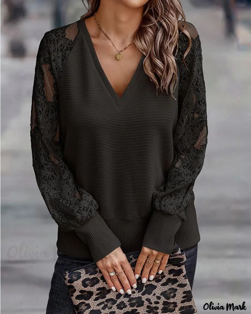 Deanwangkt - Contrast Lace Long Sleeve Top - Deanwangkt