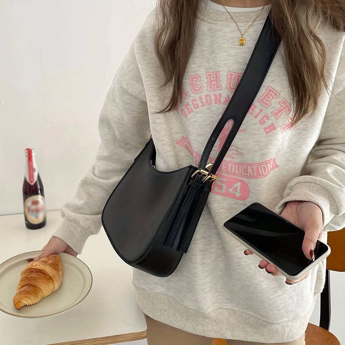 Minimalist Solid Color Shoulder Bag, All-Match Crossbody Bag, PU Leather Women's Purse - Deanwangkt