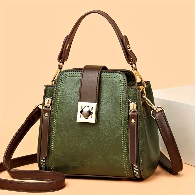 deanwangkt-1 Vintage Turn-Lock Small Shoulder Bag, Top Handle PU Leather Satchel Abg, Elegant Minimalist Purse For Women - Deanwangkt