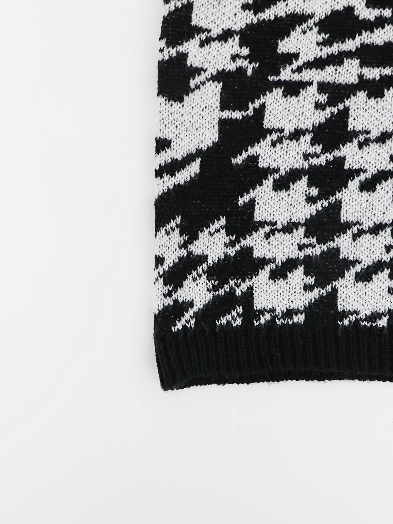 deanwangkt-1  Houndstooth Pattern Knit Two-piece Set, Casual Long Sleeve Sweater & Bodycon Midi Skirt Outfits, Women's Clothing - Deanwangkt