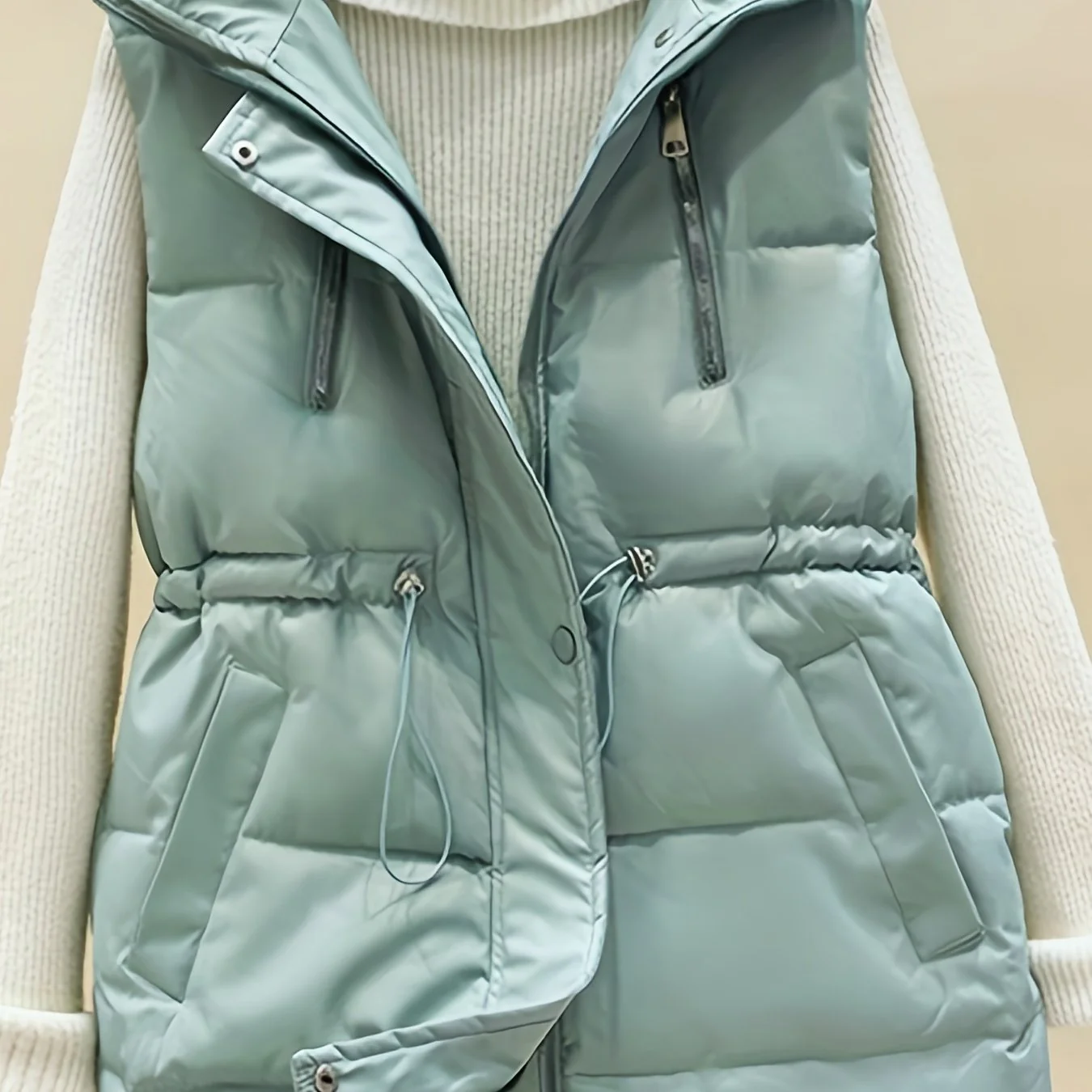 deanwangkt-1  Zip Up Sleeveless Vest, Casual Solid Versatile Warm Vest, Women's Clothing - Deanwangkt