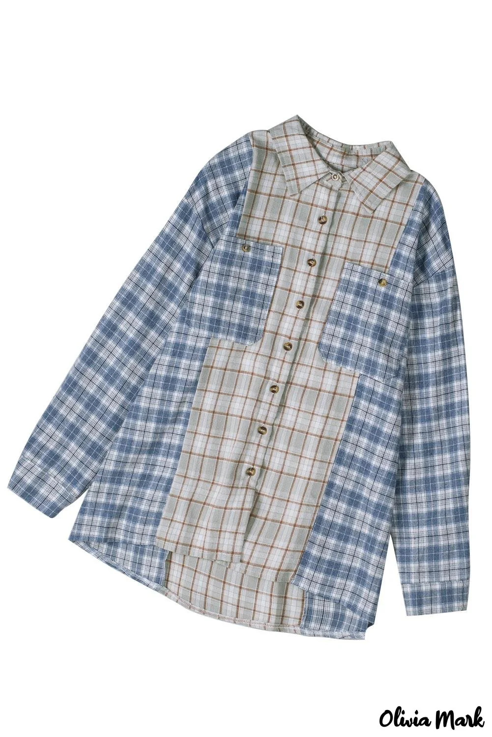 Deanwangkt - Pink Plaid Button Down Long Sleeve Shirt With Color Block Pocket - Deanwangkt