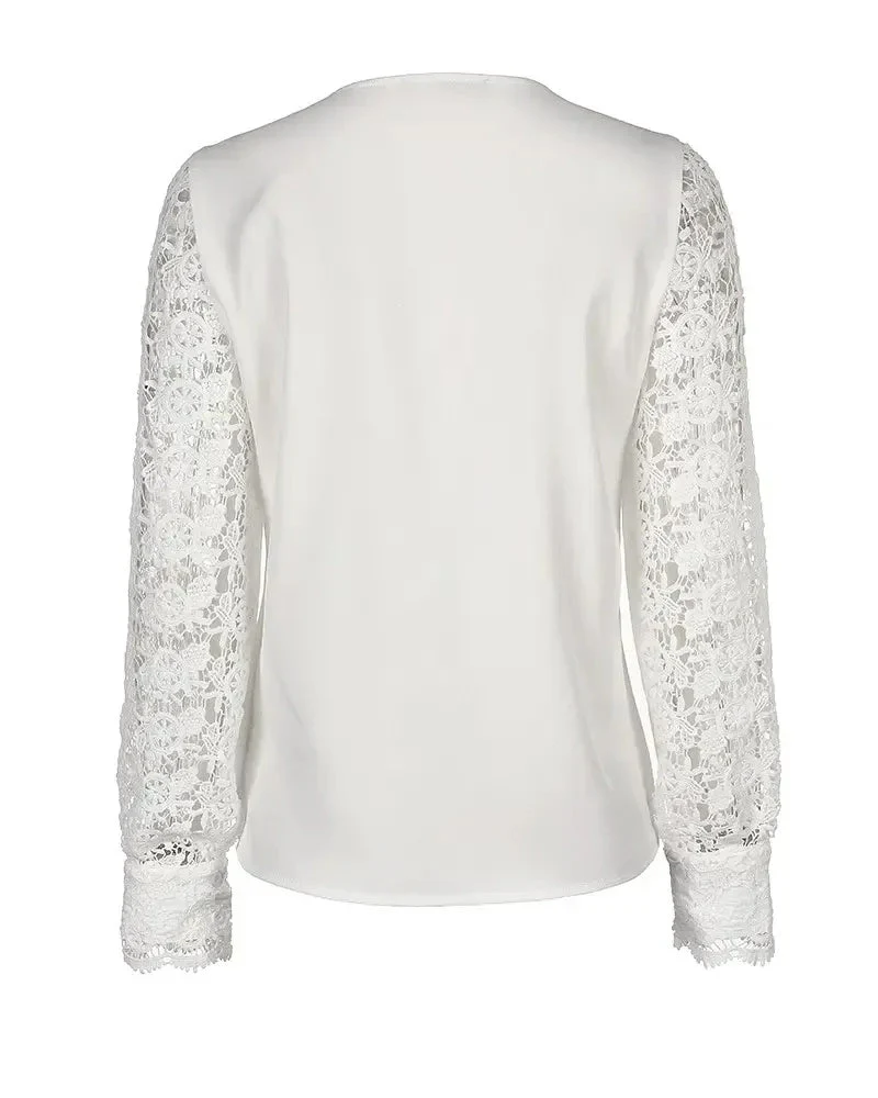 Deanwangkt - V-neck top with long sleeves in guipure lace - Deanwangkt