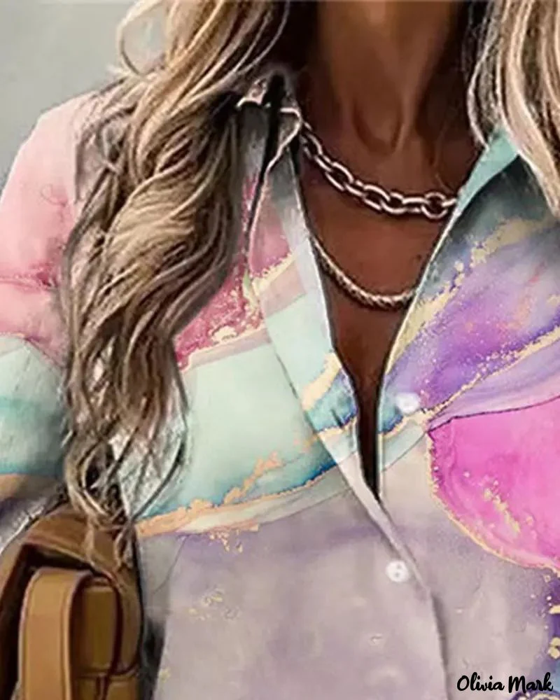 Deanwangkt - Marble Print Long Sleeve Button Down Shirt - Deanwangkt