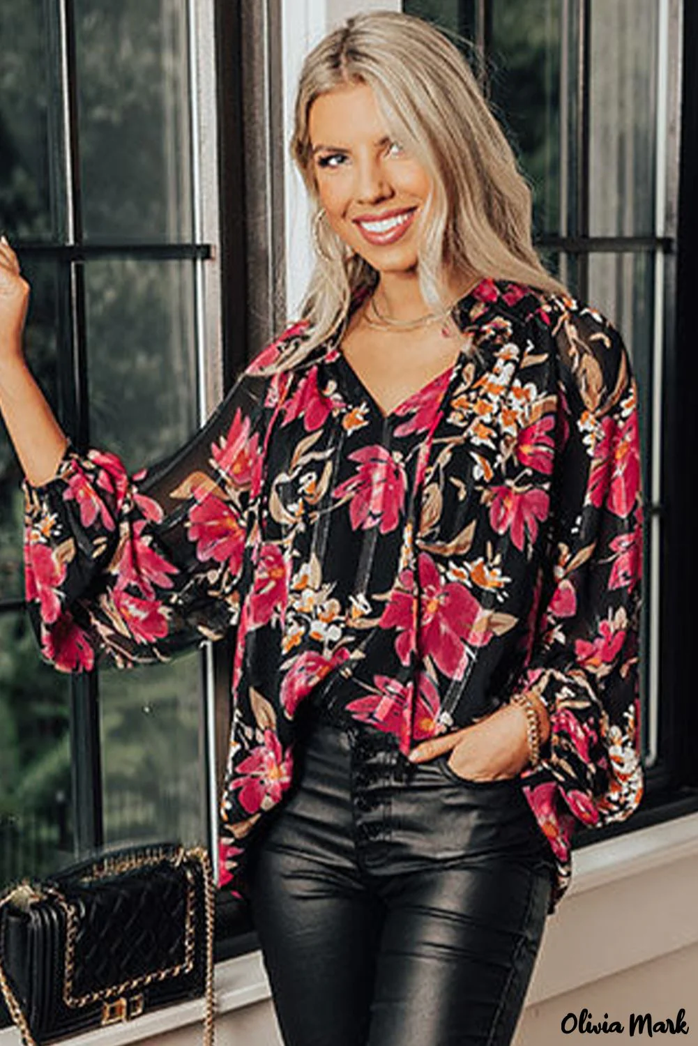 Deanwangkt - Black Floral Ruffle Collar Blouse - Deanwangkt