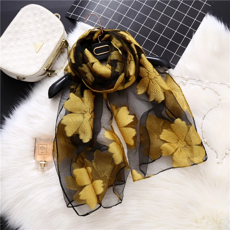 Christmas Gift Deanwangkt New Spring Summer Scarf Women Fashion Leaf Cut Flowers Scarves Elegant Lady's Beach Cove Up Winter Scarf For Women Shawl - Deanwangkt