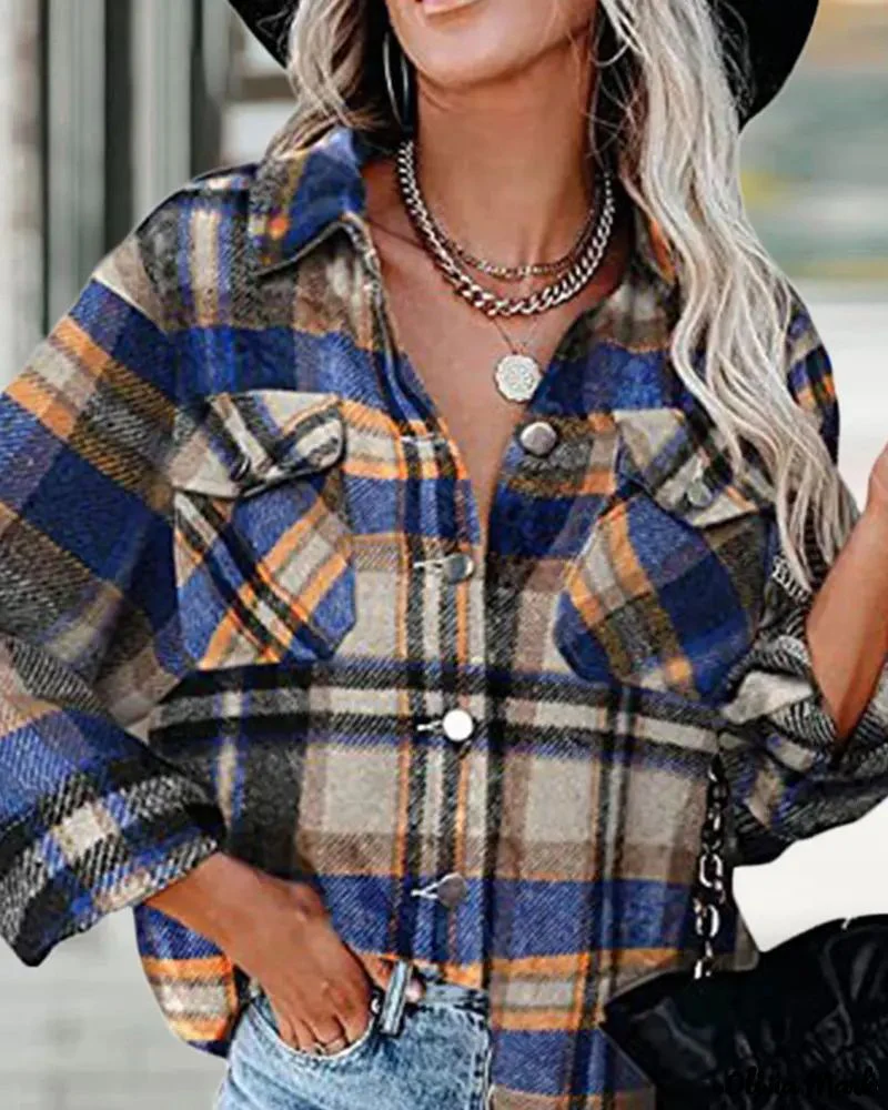 Deanwangkt - Plaid Print Long Sleeve Button Up Jacket - Deanwangkt