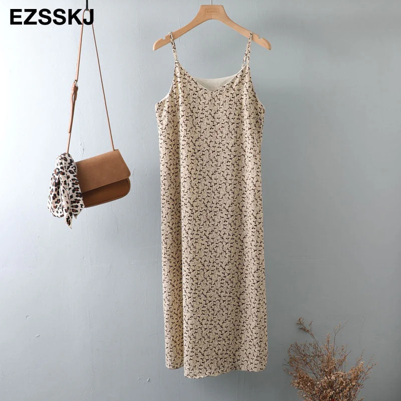 Christmas Gift A-line Spring summer  floral Deanwangkt Woman printed Stripe dress  Dress Casual Long Camisole dress Women Loose chiffon maix dress - Deanwangkt