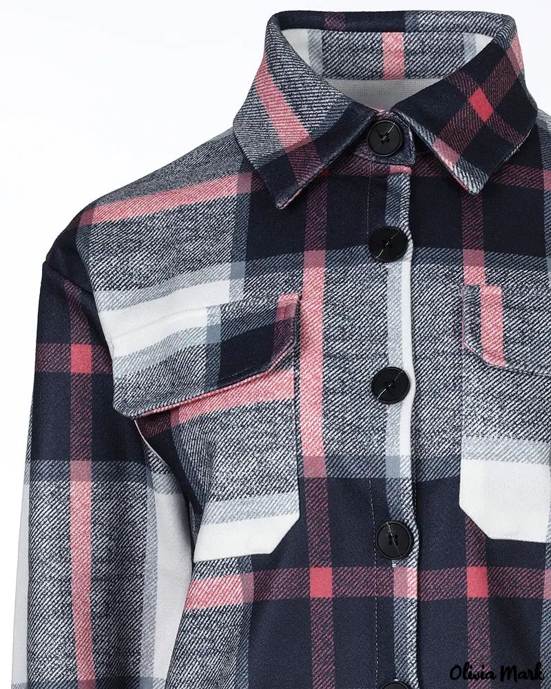 Deanwangkt - Plaid Print Pocket Button Pattern Long Sleeve Jacket - Deanwangkt