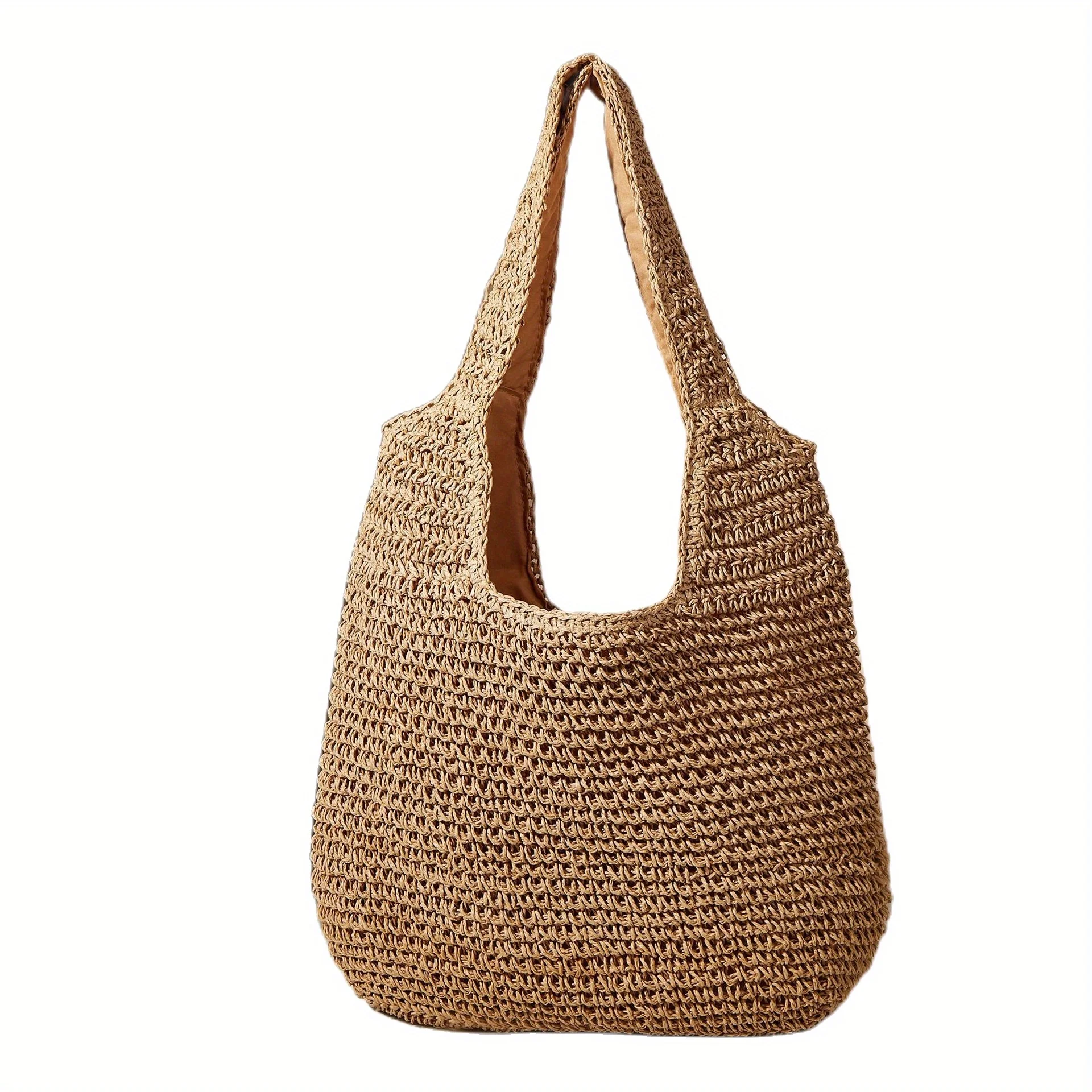 deanwangkt  Handmade Straw Woven Beach Bag, Large Capacity Shoulder Bag, Boho Style Tote Bag For Travel Vacation - Deanwangkt