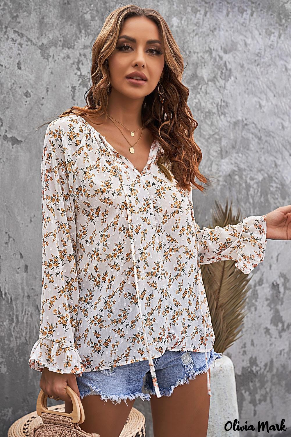 Deanwangkt - Multicolor Floral Print Drawstring Long Sleeve Blouse - Deanwangkt