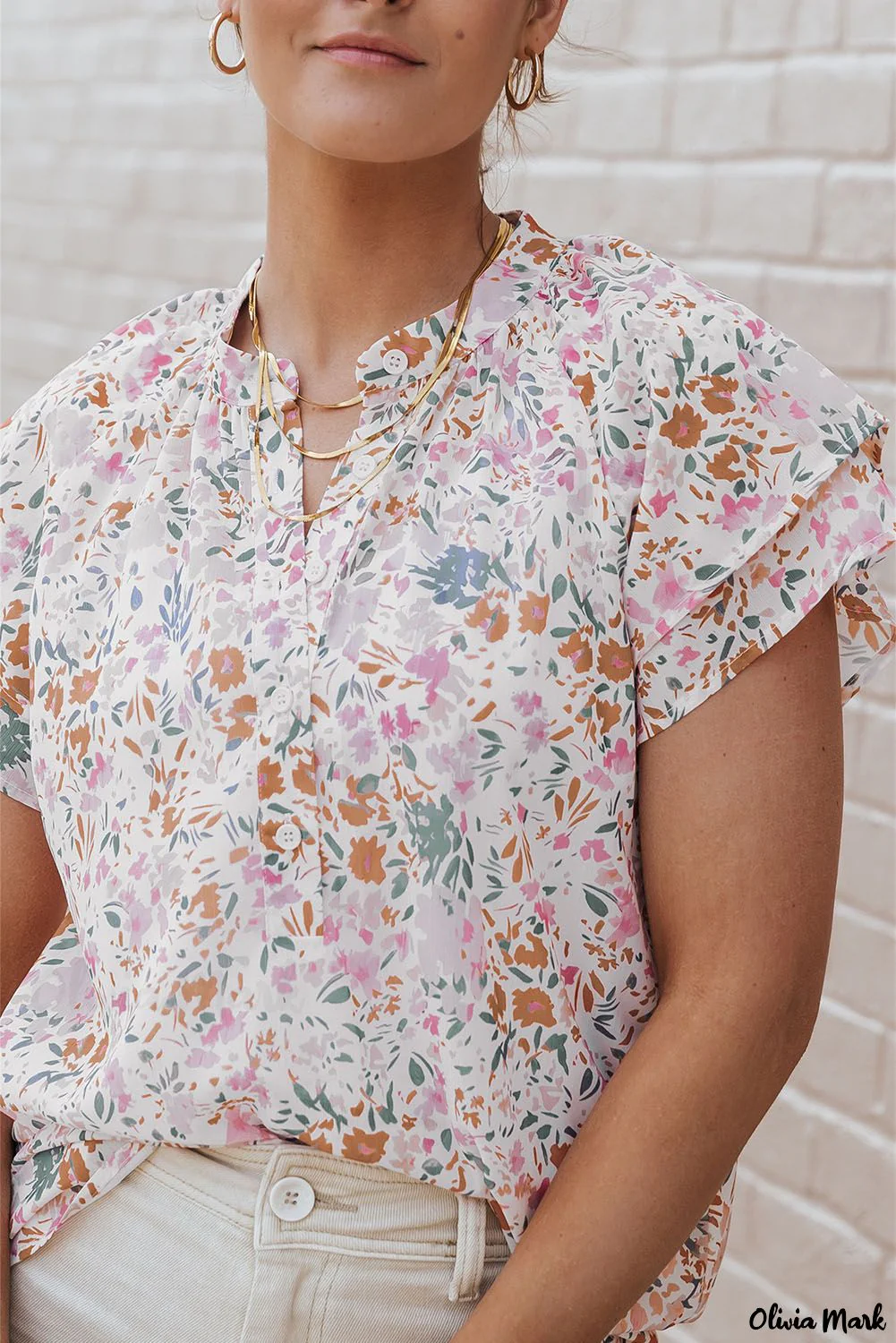 Deanwangkt - Floral Tie Neck Long Sleeve Crinkle Blouse - Deanwangkt