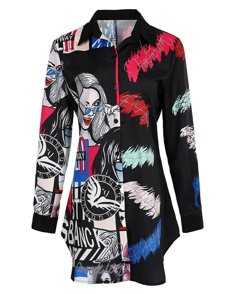Deanwangkt - Letter Print Long Sleeve Button Down Shirt - Deanwangkt