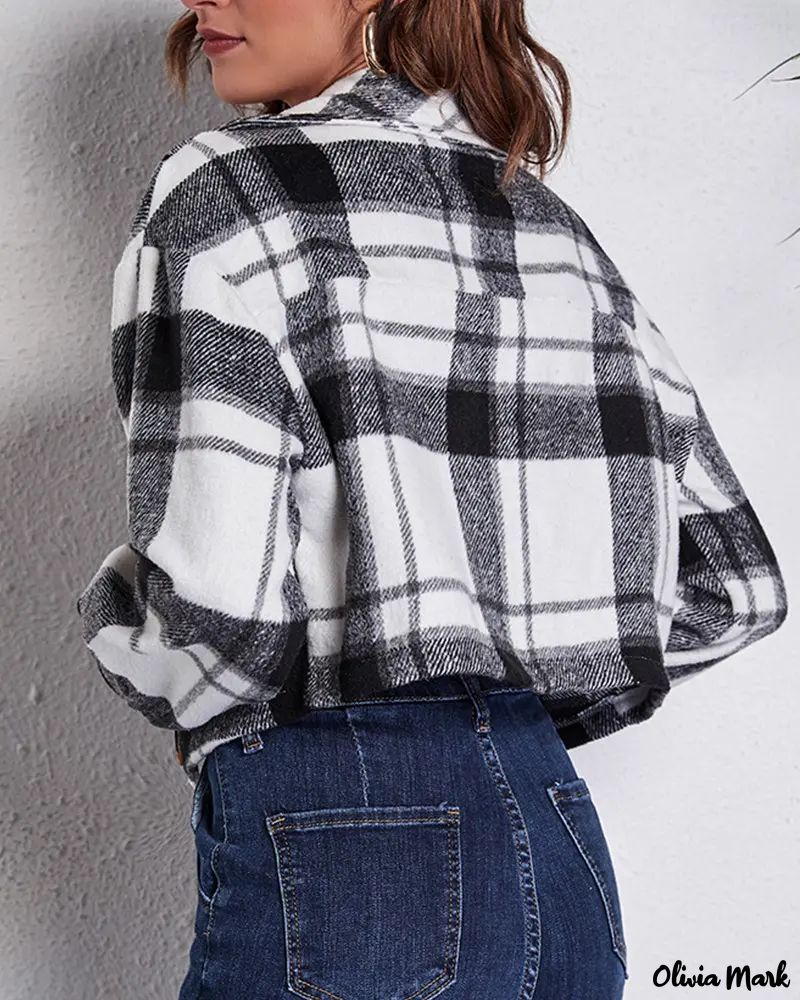 Deanwangkt - Long-sleeved cropped jacket in plaid print with pocket - Deanwangkt