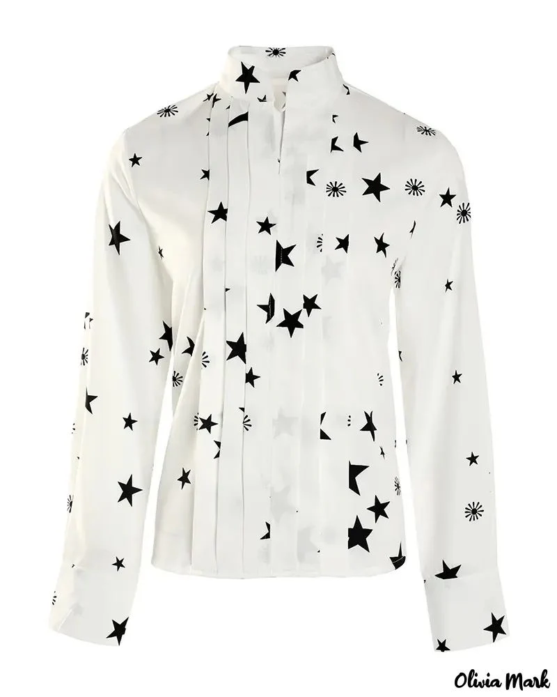 Deanwangkt - Star and Moon Printed Ruched Long Sleeve Top - Deanwangkt