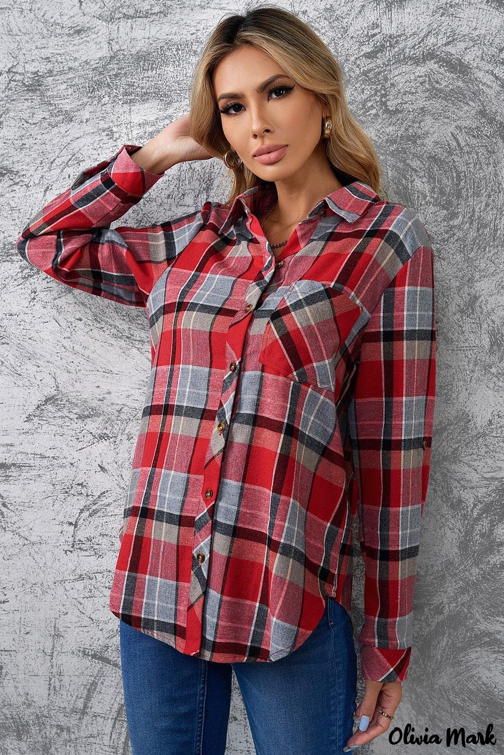 Deanwangkt - Red checkered button down blouse with pocket - Deanwangkt