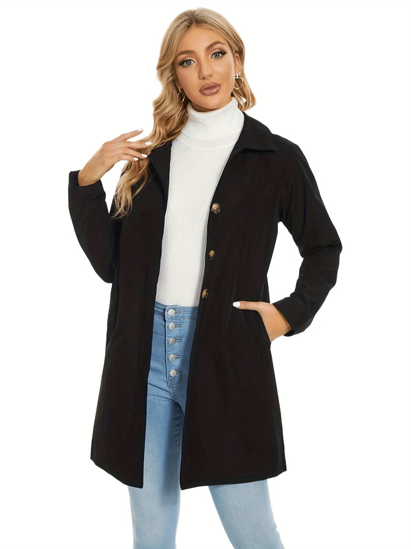 deanwangkt-1  Long Sleeve Oversized Trench Coat, Single-breasted Casual Outerwear, Women's Clothing - Deanwangkt