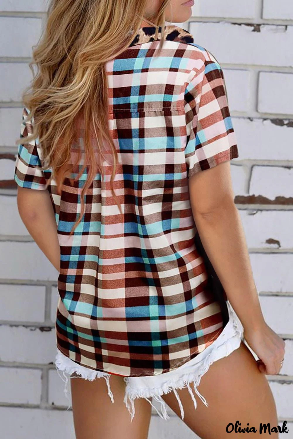 Deanwangkt - Leopard Patchwork Plaid Short Sleeve Shirt - Deanwangkt