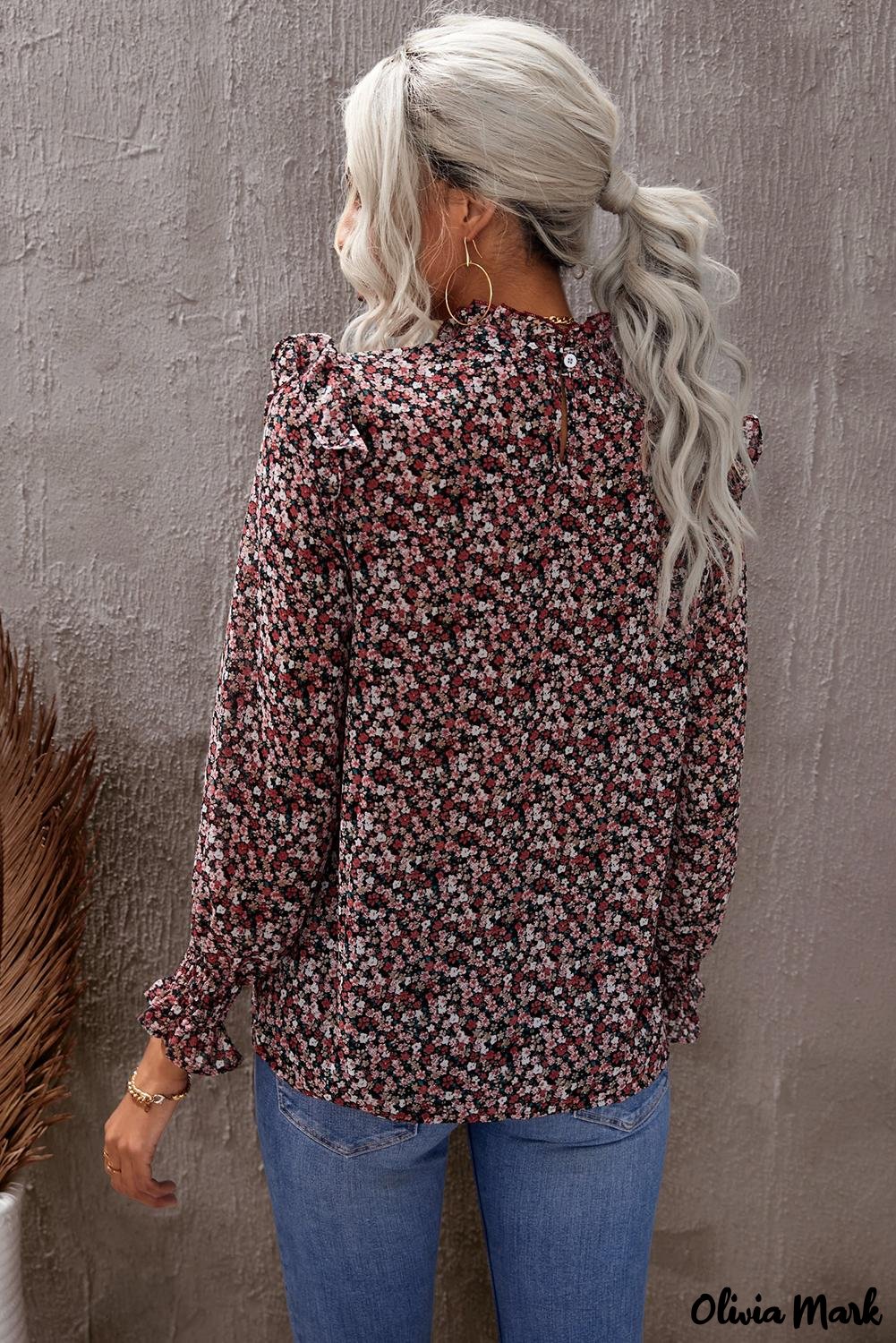 Deanwangkt - Floral Print Ruffle Long Sleeve Blouse - Deanwangkt