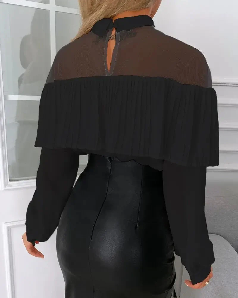 Deanwangkt - Sheer Mesh Ruffle Hem Long Sleeve Top - Deanwangkt