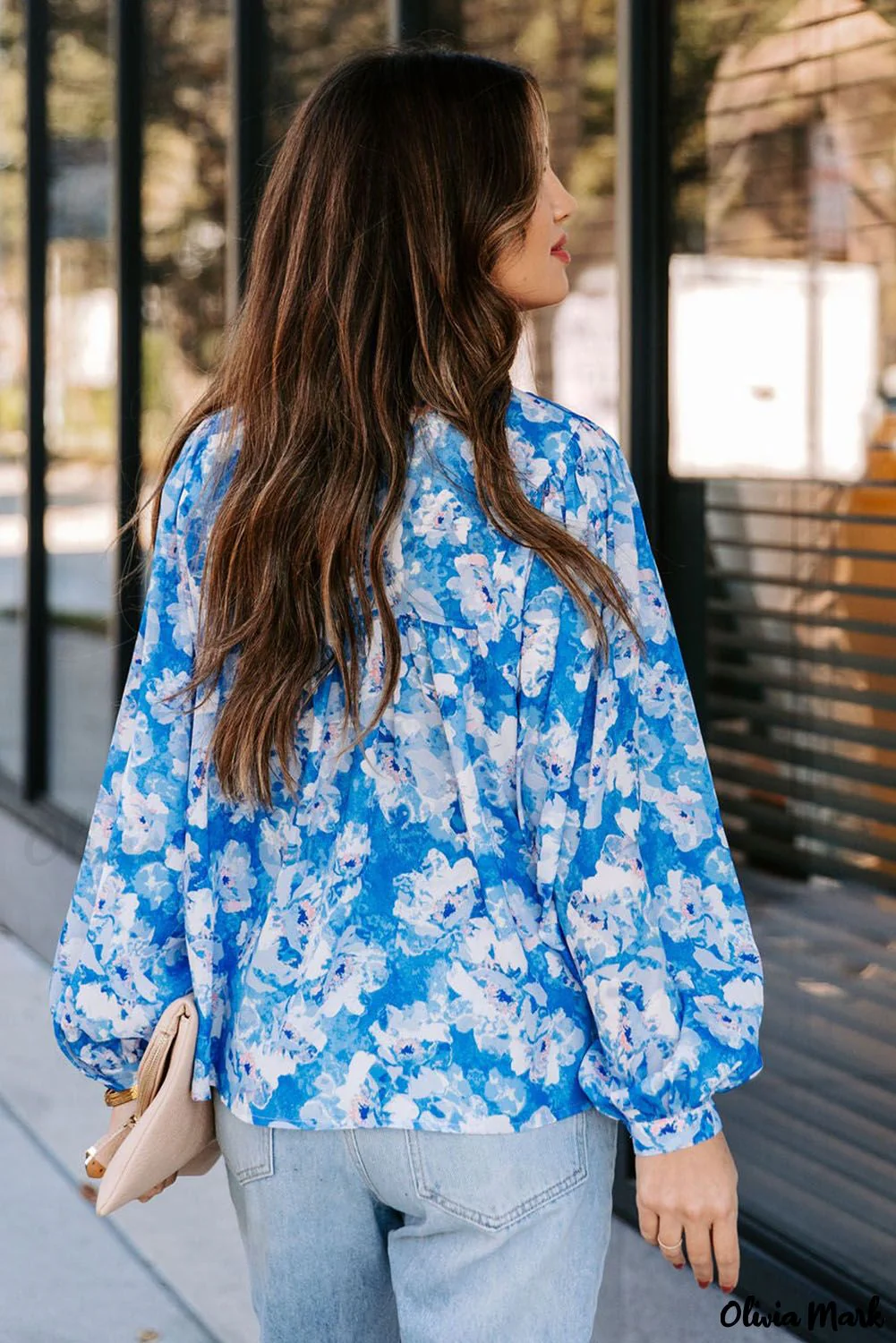 Deanwangkt - Baby Blue Floral Print Puff Sleeve Blouse - Deanwangkt